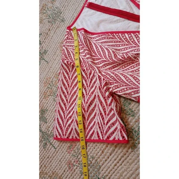 Lovers + Friends Red White Embroidered Eyelet Crop Top Boho V Neck Revolve NWT L - Picture 11 of 11